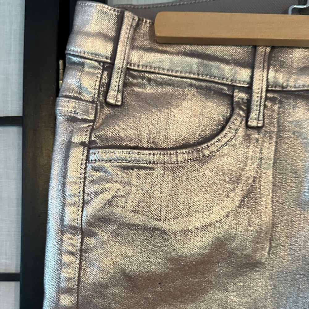 MOTHER Hustler Ankle Heavy Metal Flare Fray Jeans Never Worn Size 33 - Picture 5 of 16